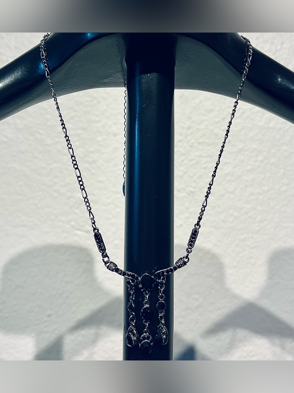 Vintage VCLM Black Crystal Drop Necklace